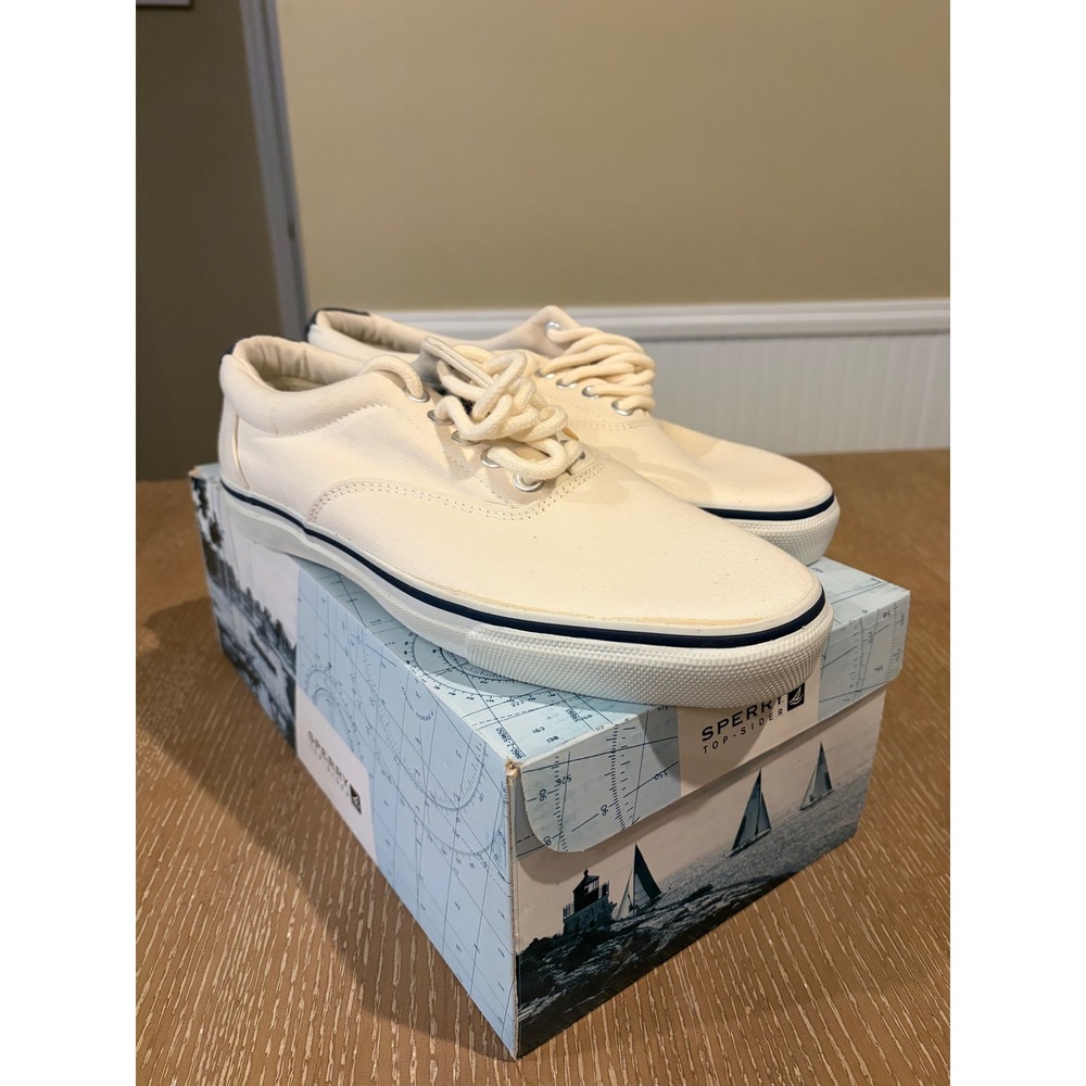 Sperry Top-Sider Striper White Canvas Sneakers Mens 11W 0567057 Low Top Shoes